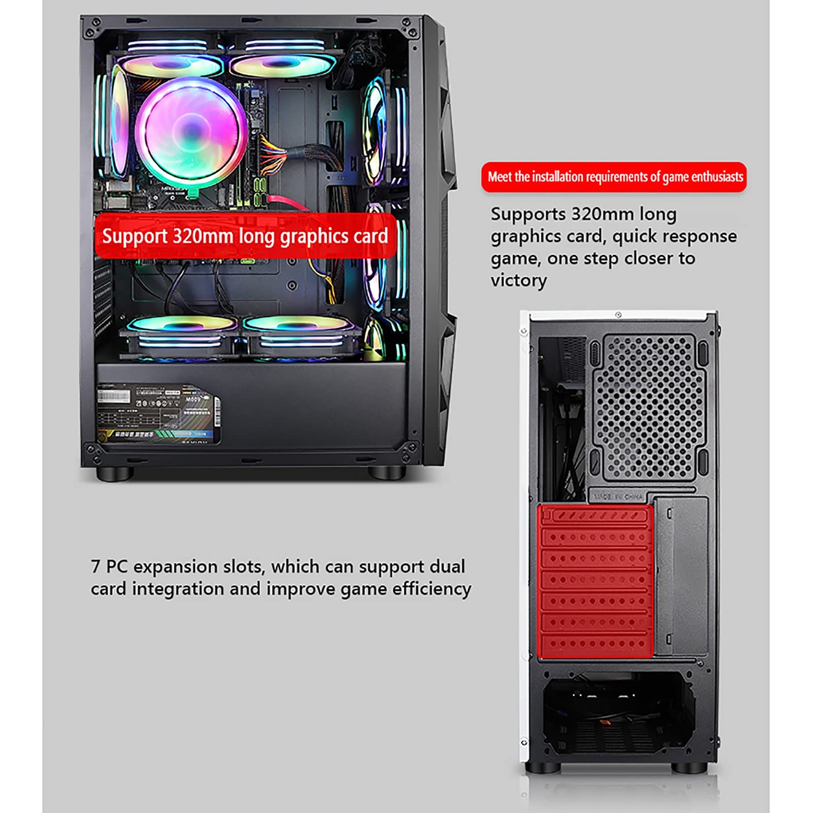 ATX Gaming Case - Micro ATX PC Case/ATX Computer Case - Mid Tower with Acrylic Glass Panel - Supports Fan & Water Cooling (Black) - Perfect for Gaming Rigs, Workstations & Custom PC Builds