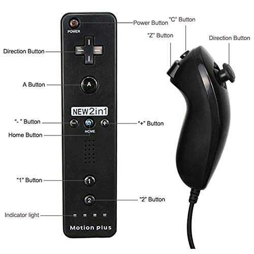 Wireless Motion Plus Remote & Nunchuk Controller Set for Nintendo Wii/Wii U - Built-in Gyro Sensor, Includes Silicone Case & Hand Strap (White) - Perfect for Wii Sports, Mario Kart & Family Gaming Parties