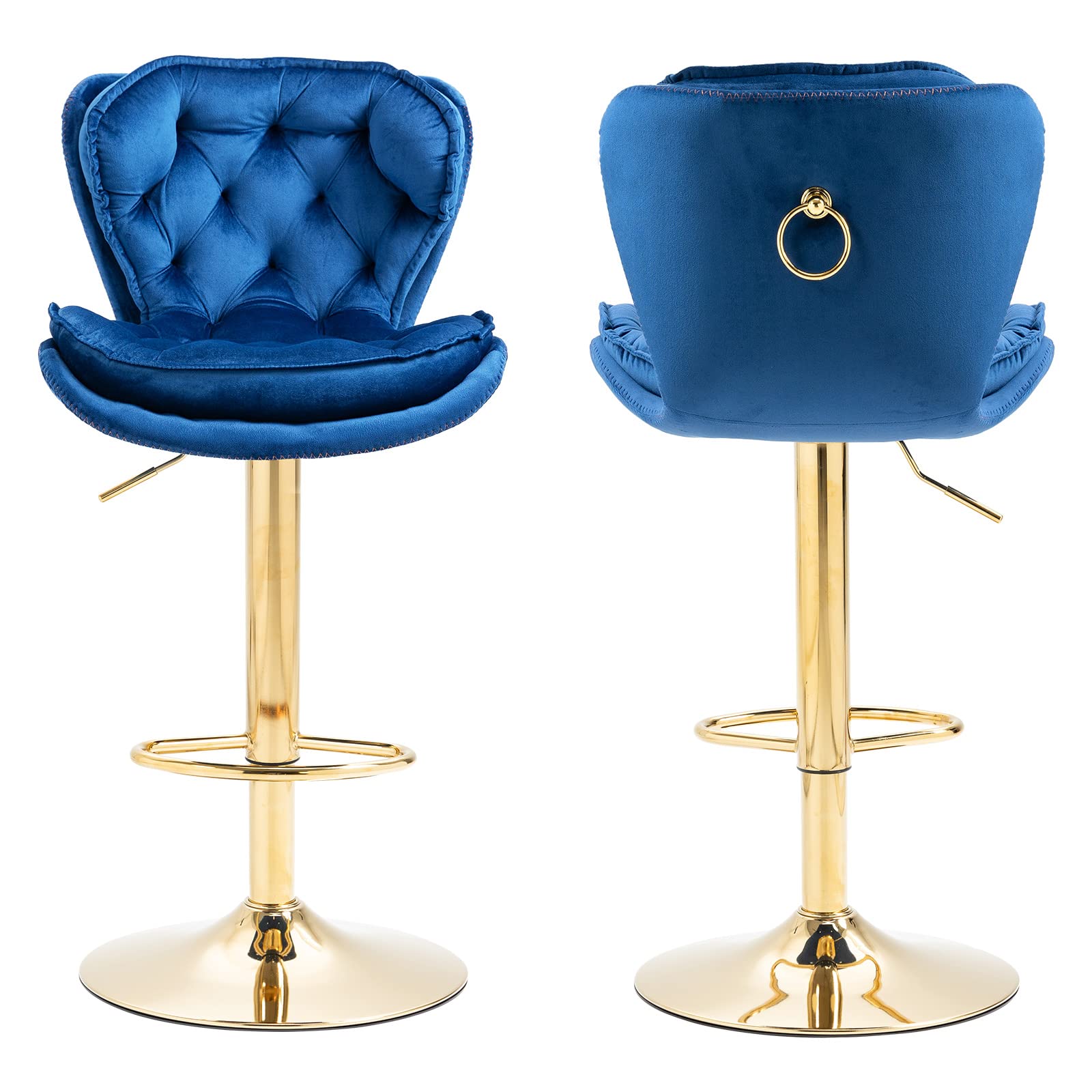 Modern Swivel Bar Stools Set of 2 - Velvet Counter Height Kitchen Stools with Gold Metal Base, Backless Bar Chairs for Kitchen Island, Breakfast Nook & Home Bar (2 Pack, Blue) - Perfect for Entertaining, Dining & Small Space Decor