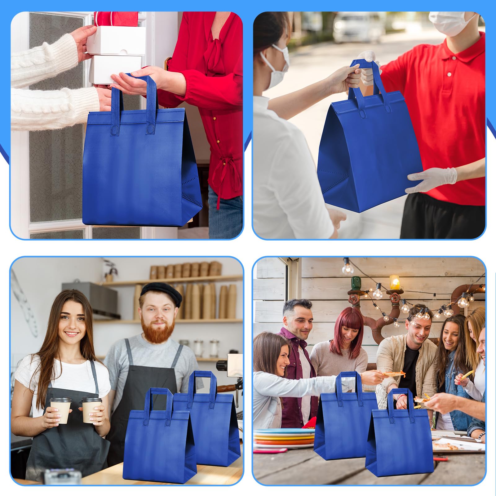 200 Pcs Insulated Take Out Bags Bulk - Thermal Insulation Disposable Cooler Bags 10.24x11.02x6.69 Inch for Food Delivery, Grocery, Lunch, Hot & Cold Food Storage - Perfect for Restaurants, Catering & Meal Prep (Blue)