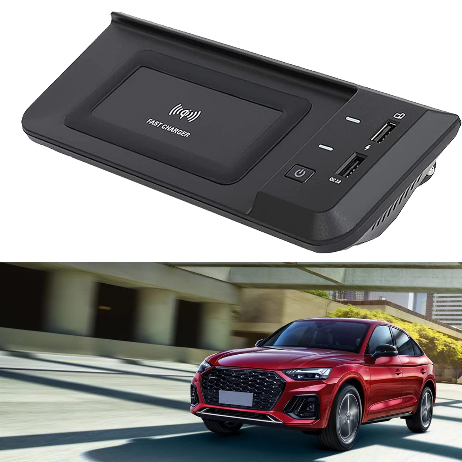 2021 Upgraded Wireless Car Charger for Audi Q5 SQ5 2019-2021 Models - 15W Fast Charging Pad with 18W PD QC3.0 Port | Center Console Accessory Panel | Compatible with iPhone & Android Smartphones | Perfect for Commuting, Road Trips & Daily Driving