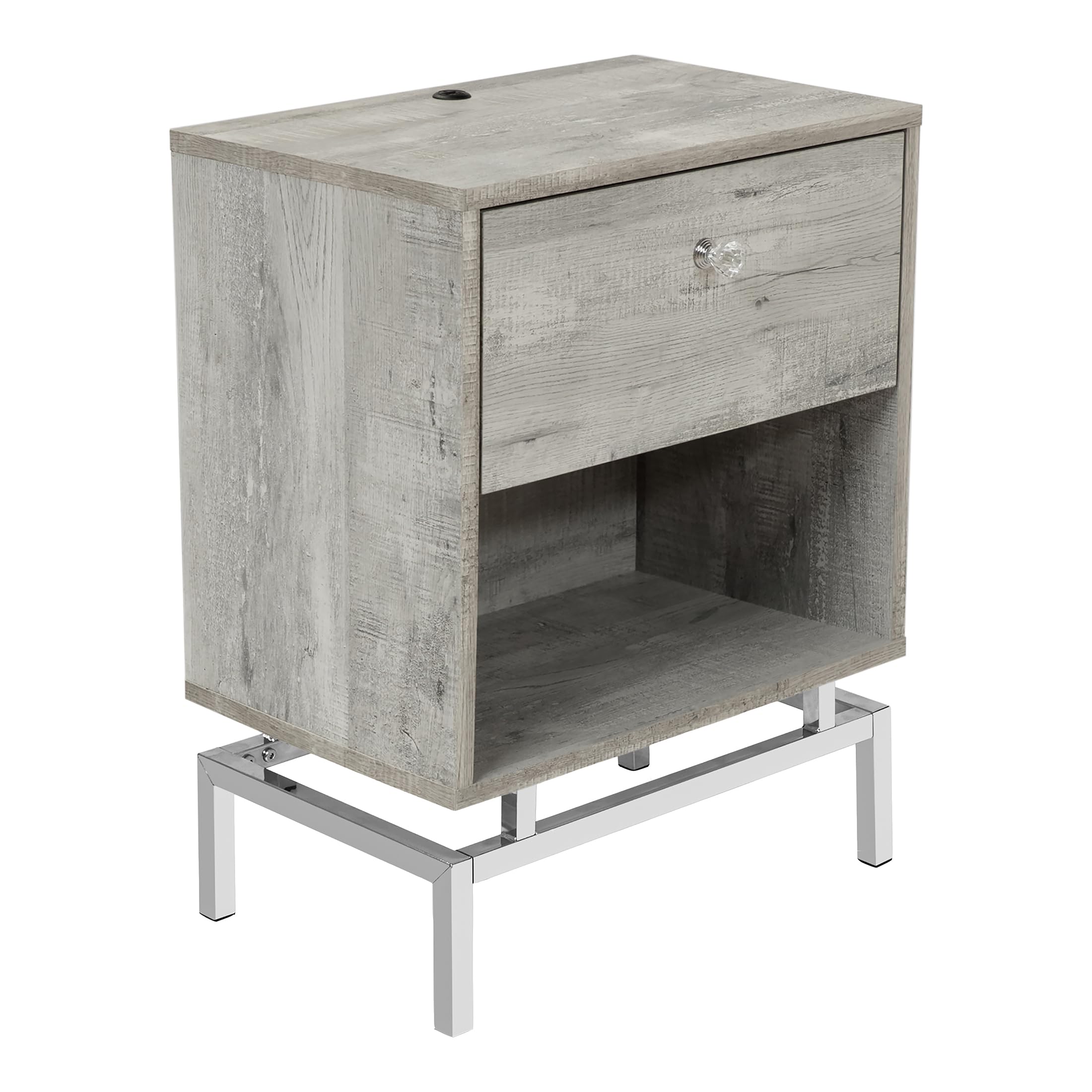 Light Gray Lyn Wood End Table with USB Port - Set of 2 | Modern Side Table for Living Room, Bedroom & Office | Fast Charging Nightstand with Storage Shelf