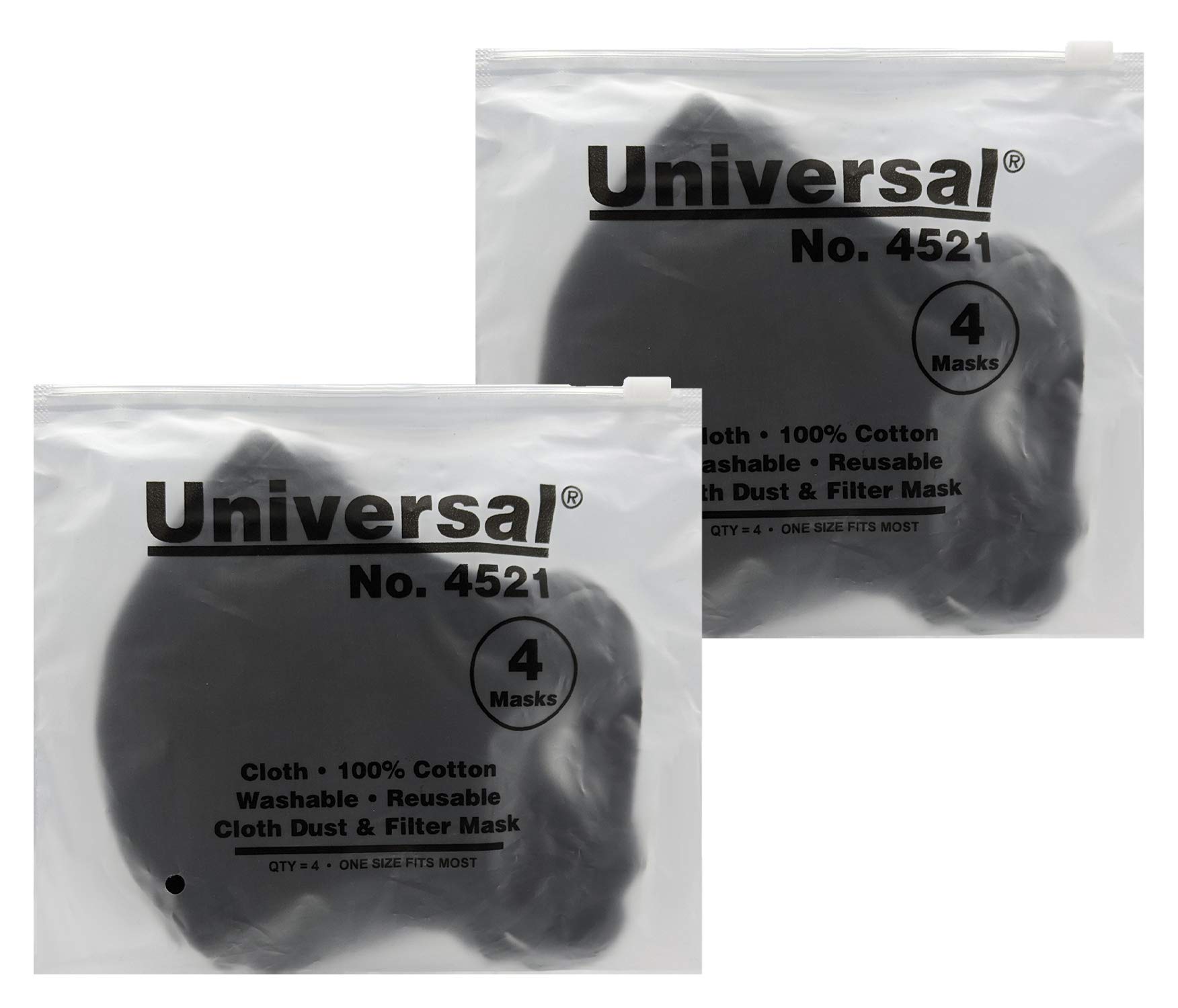 Universal 4521 Cotton Face Masks - 2-Layer for Teens & Adults (8-Pack, Black) - Daily Protection & Comfort