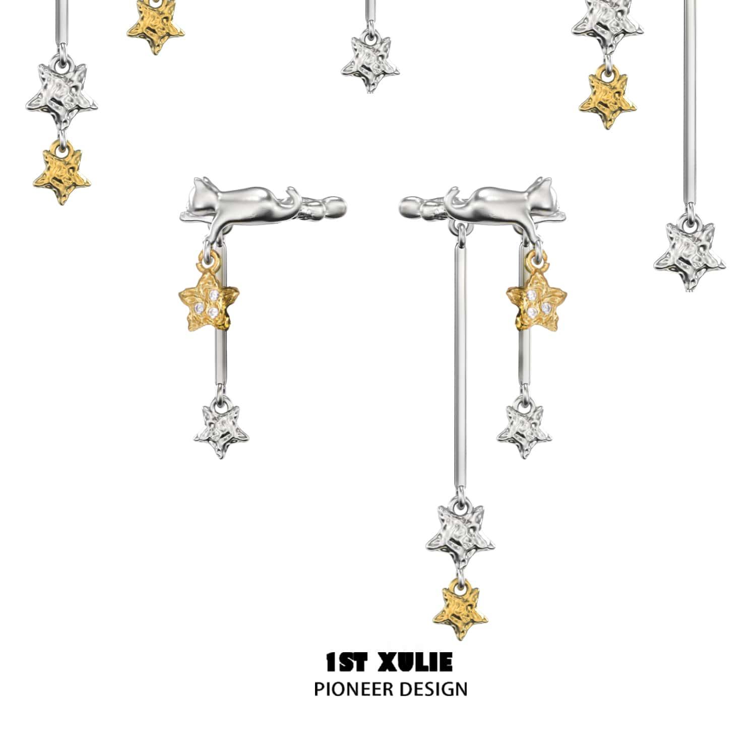 18K Gold Plated Star Earrings for Women - Elegant Cat's Gaze Design, Hypoallergenic Fashion Jewelry Gift - Perfect for Parties, Date Nights & Special Occasions