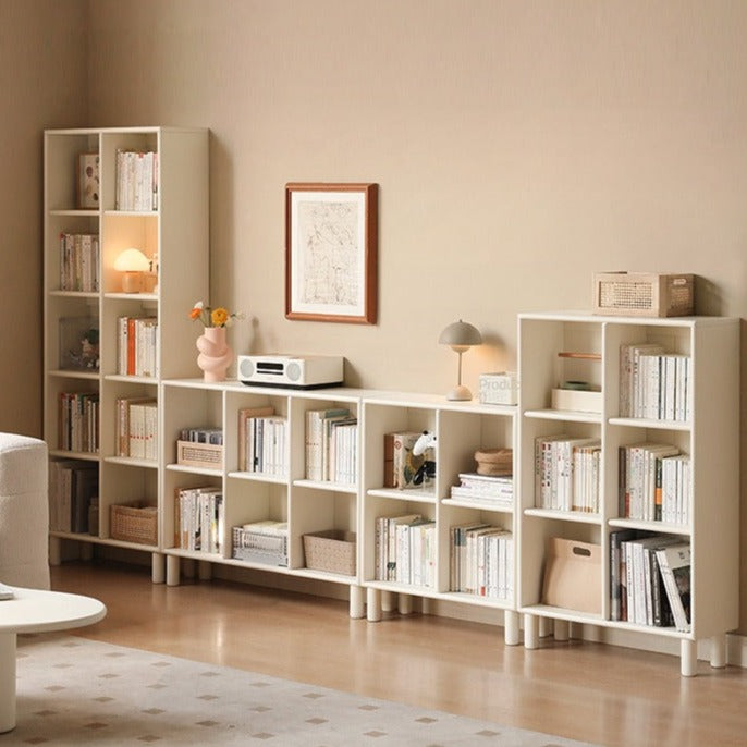 Poplar Solid Wood Bookcase - Free Combination Cream Style Bookshelf for Living Room, Bedroom & Office Storage