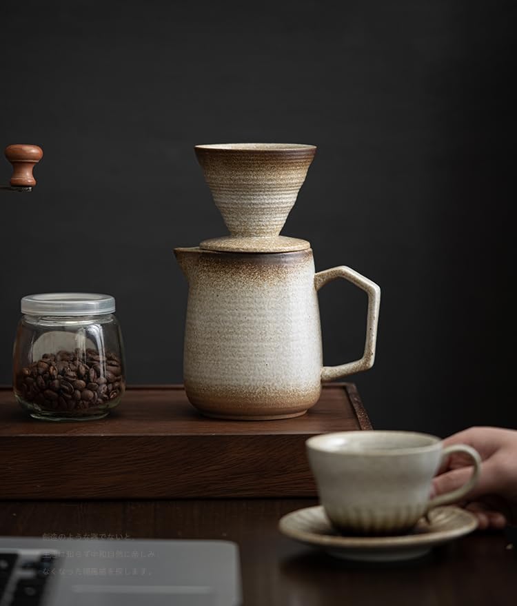 Premium Ceramic Pour Over Coffee Maker with 100 V60 Paper Filters - 16oz/480ml Retro Gold Coffee Dripper for Home Brewing, Office Use & Camping Coffee Making