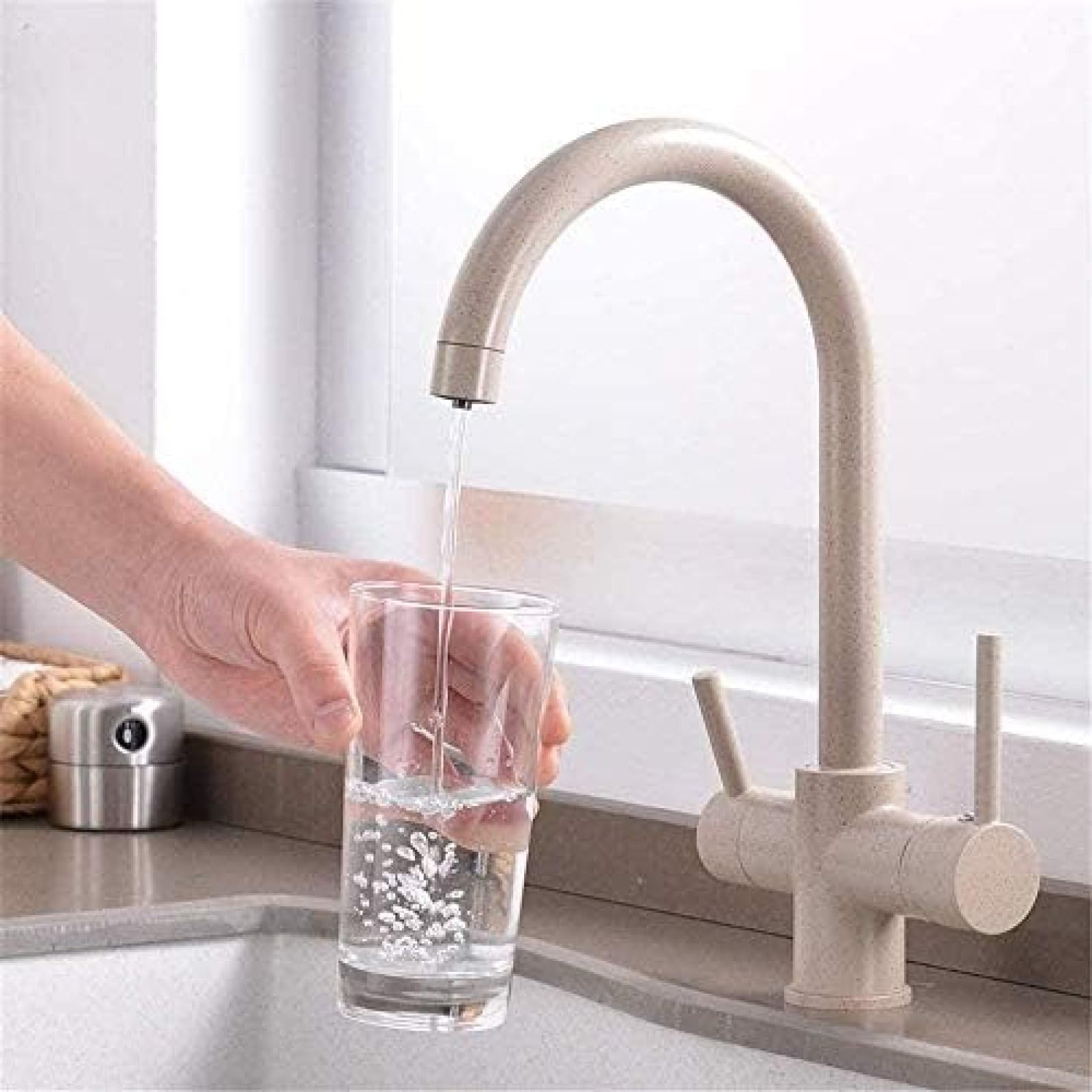 CRJUS Chrome Deck Mounted Kitchen Faucet with 360° Rotation & Pure Water Filter - Drinking Water Tap for Sink, Ideal for Home, Office, and Restaurant Use