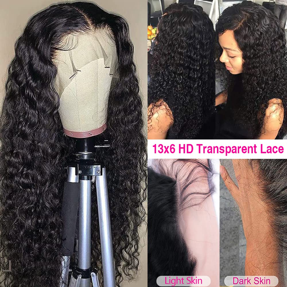 CHEETAHBEAUTY 13x6 HD Transparent Lace Front Wig - Brazilian Human Hair Deep Wave 10A Grade - Pre Plucked with Baby Hair - 250% Density 30 Inch - Natural Black - For Black Women | Perfect for Daily Wear, Parties, Weddings & Special Occasions