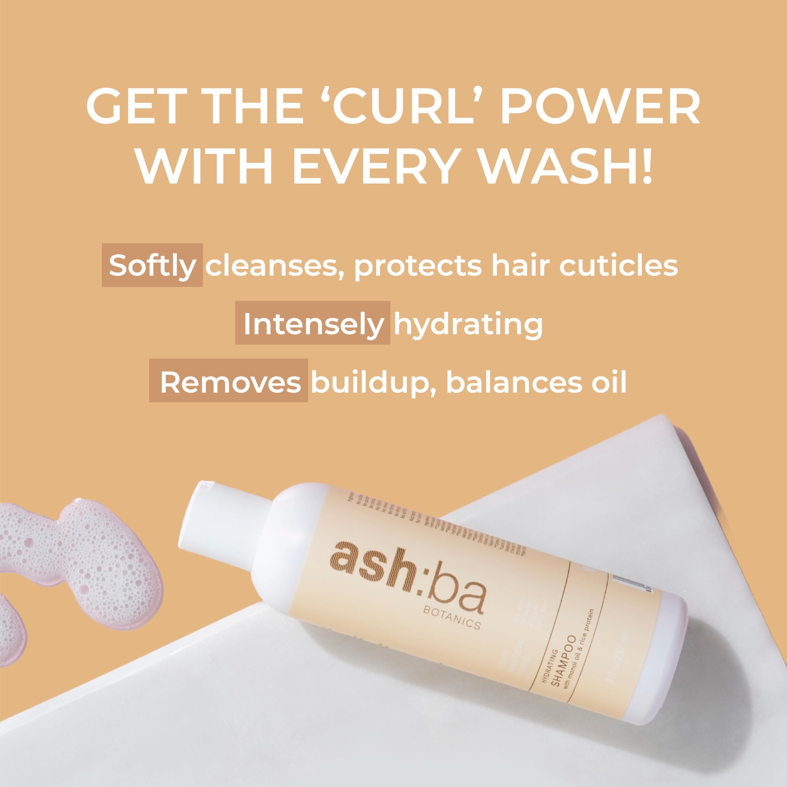 Ashba Botanics Hydrating Shampoo for Dry, Frizzy, Curly & Wavy Hair - Sulfate & Paraben Free with Green Tea, Shea Butter, Rice & Quinoa Protein | Gentle Cleansing & Scalp Soothing Formula | Perfect for Daily Hair Care & Hydration - 50ml