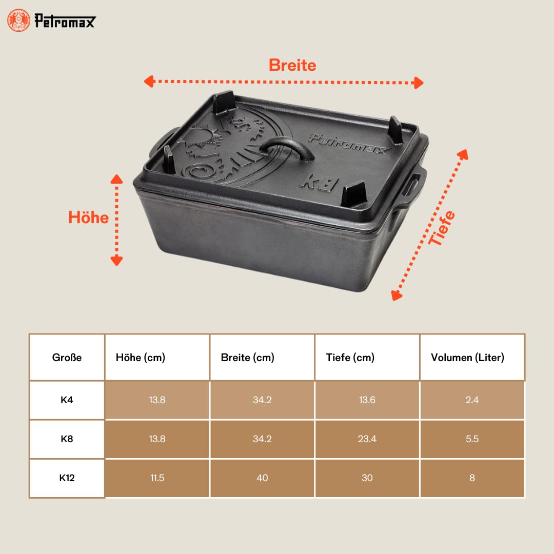 Petromax Large 5.8 Quart Cast Iron Loaf Pan with Lid - Pre-Seasoned Camping & Home Baking Dish with Handles for Dutch Oven Cooking | Perfect for Bread, Casseroles & Outdoor Campfire Meals