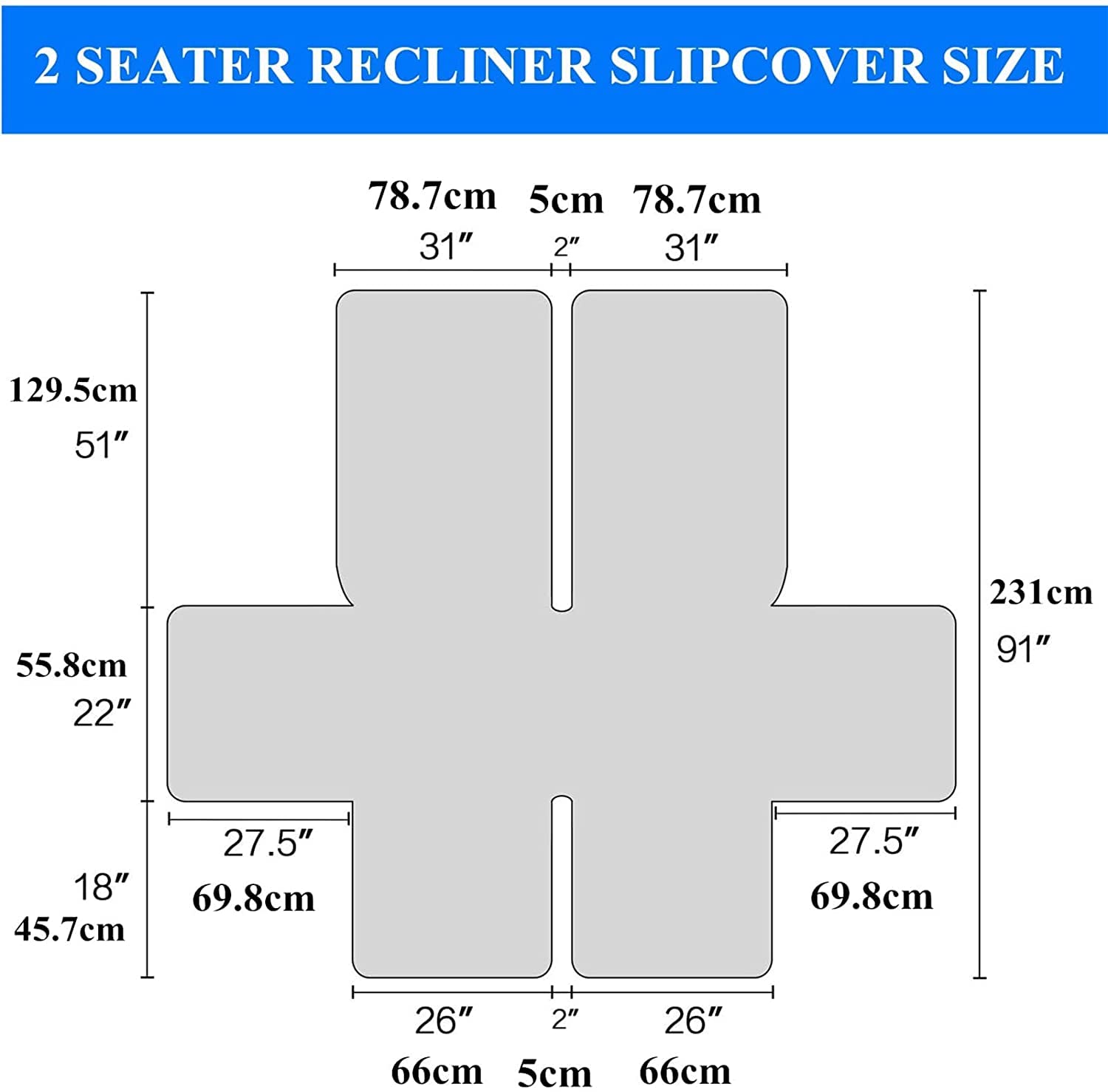 Anti-Slip Recliner Sofa Cover - Water Repellent 2/3 Seat Couch Slipcover for Reclining Couches, Quilted Pet-Friendly Furniture Protector (Navy Blue, 2-Seater) - Perfect for Living Rooms, Home Theater & Pet Owners