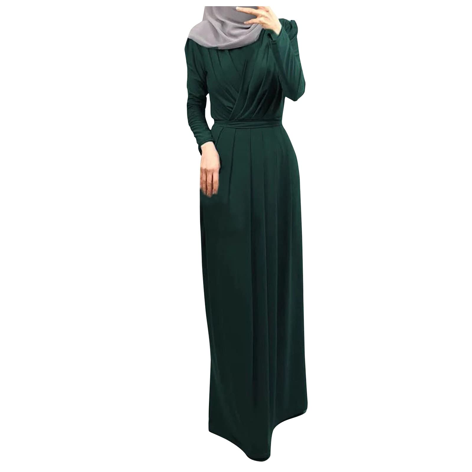 Muslim Self Abaya Maxi Dress - Long Sleeve Kaftan with Tie Front & Flowy Design for Women | Perfect for Prayer, Eid, Mosque & Casual Wear