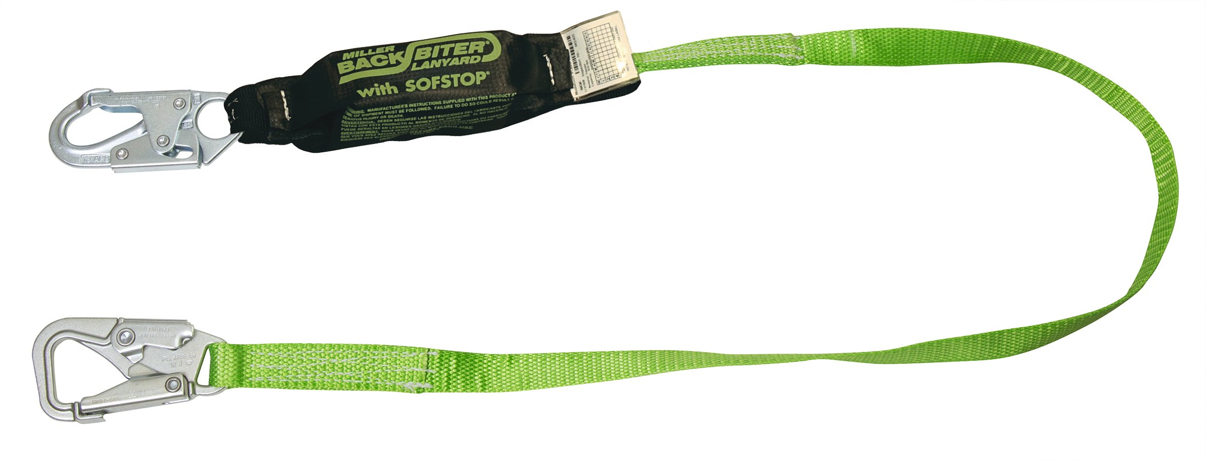 Honeywell Miller 913B/6FTGN Backbiter Tie Back Lanyard - 6ft Fall Protection Safety Harness with Hook - Green - Ideal for Construction, Roofing & Utility Work