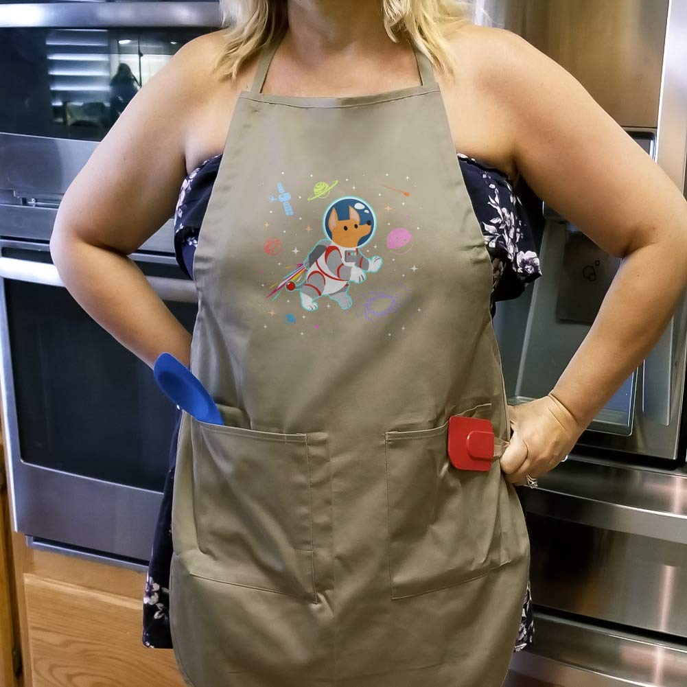 Cosmonaut Astronaut Dog in Space Apron with Pockets - Fun Novelty Kitchen Apron for Cooking, Baking & Grilling - Unique Space-Themed Gift for Dog Lovers & Sci-Fi Fans