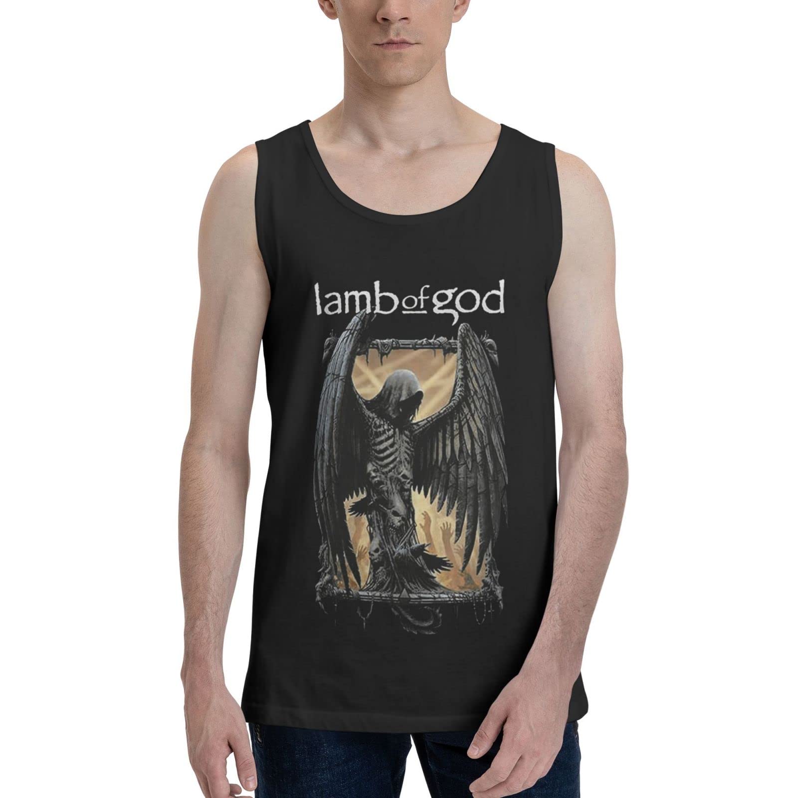 God Band Lamb of God Men's 3D Print Sleeveless Muscle Shirt - Hawaiian Gym Workout Undershirt, Funny Cotton Tee for Summer - Medium Black - Perfect for Concerts, Workouts & Casual Wear