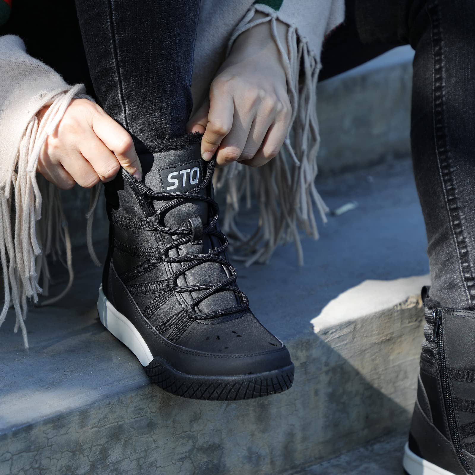 STQ Women's Winter Walking Boots - Lightweight Ankle Booties with Zip Up & Laces - Cozy Warm Snow Boots for Hiking, Travel & Outdoor Activities