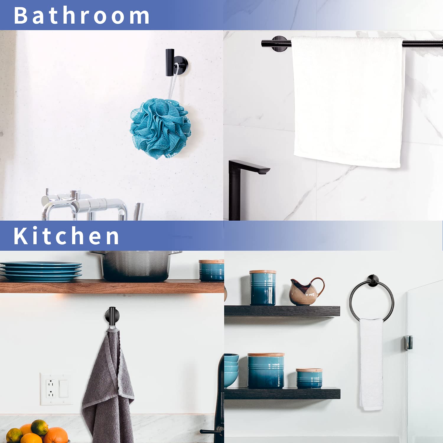 4-Piece Matte Black Bathroom Hardware Set - 16