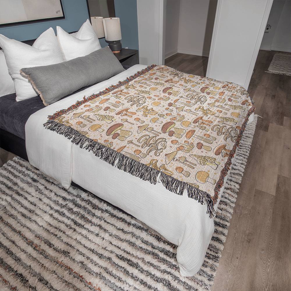 Handwoven 100% Cotton Mushroom Blanket with Fringe - 50