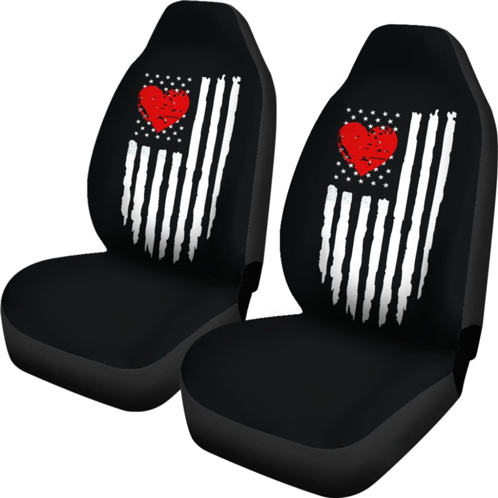Black Distressed American Flag & Heart Car Seat Covers Set - Patriotic Auto Accessories for Trucks, SUVs & Cars - Perfect for Road Trips, Daily Commutes & 4th of July Decor