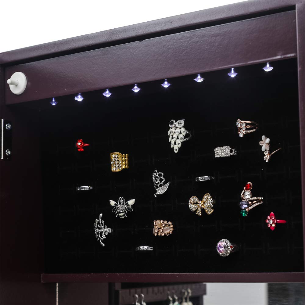 LED Jewelry Cabinet with Mirror - Lockable Wall-Mounted Organizer for Bedroom & Closet