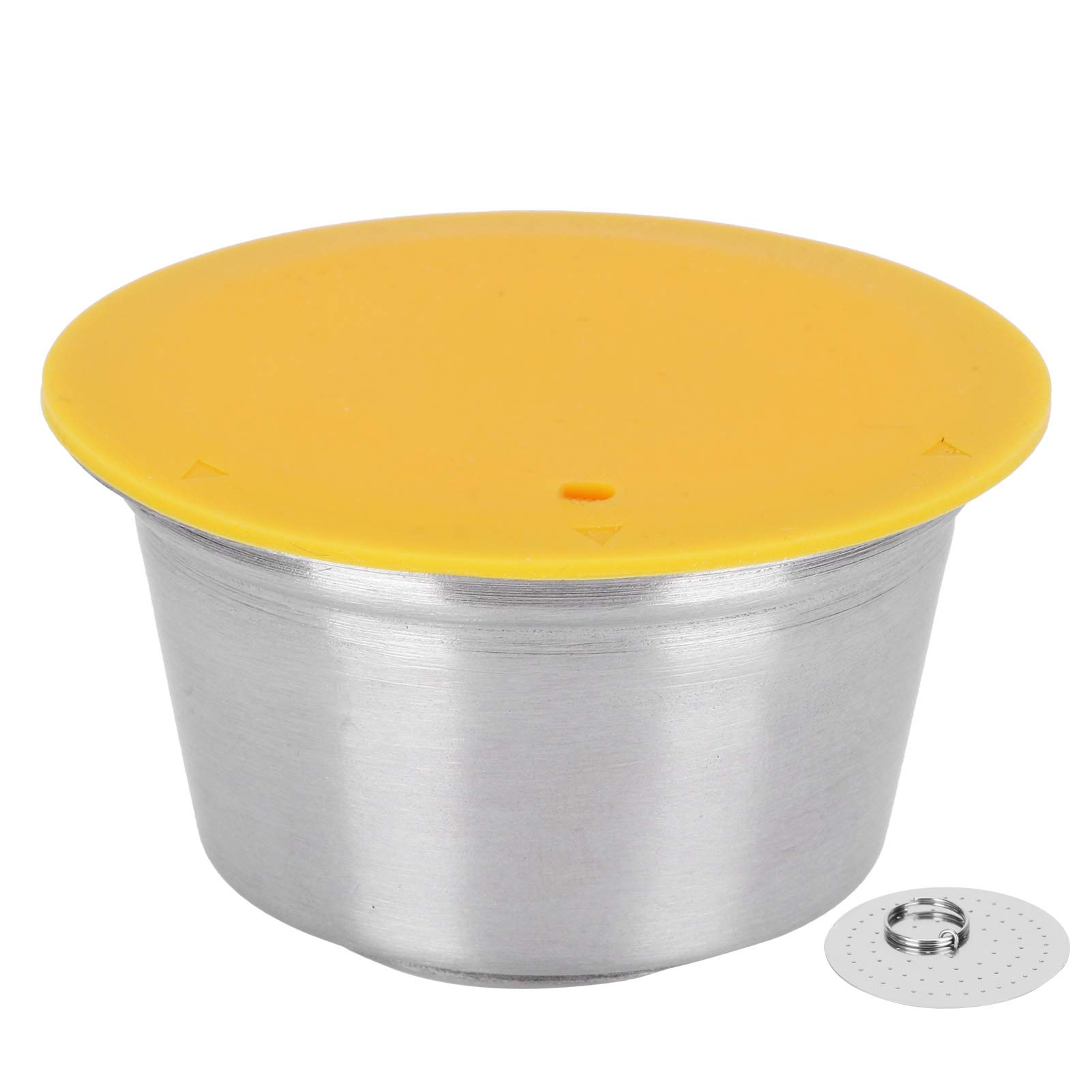 Refillable Stainless Steel Coffee Capsules - 40ML Reusable Coffee Pods with Silicone Lid for Nespresso Machines | Eco-Friendly Coffee Filters for Home & Office Use (Yellow)