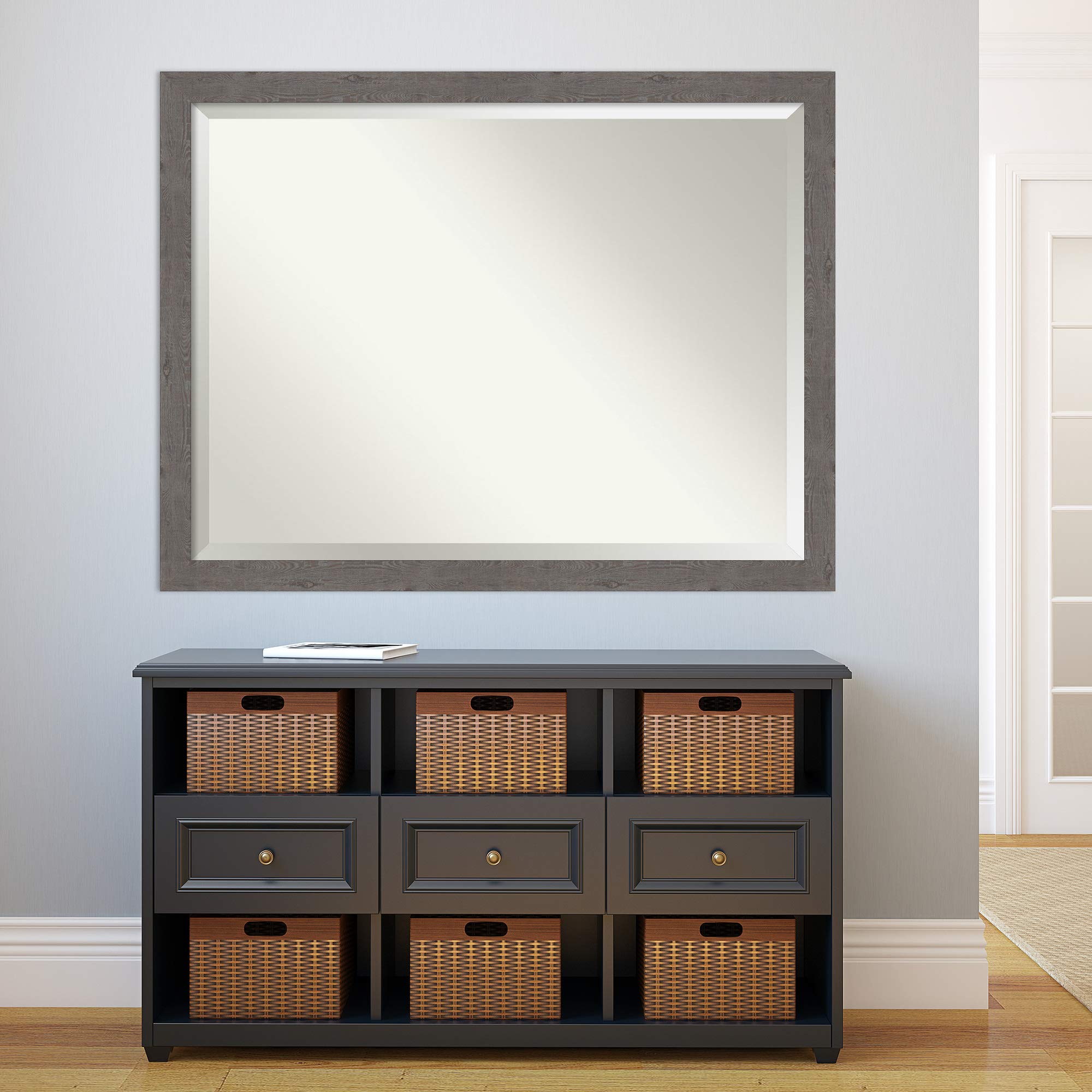 Amanti Art 36x46 Inch Rustic Grey Bathroom Mirror with Beveled Edge - Over Sink Vanity Mirror with Adjustable Horizontal/Vertical Hanging - Perfect for Farmhouse, Country Style Bathroom Decor & Makeup Area