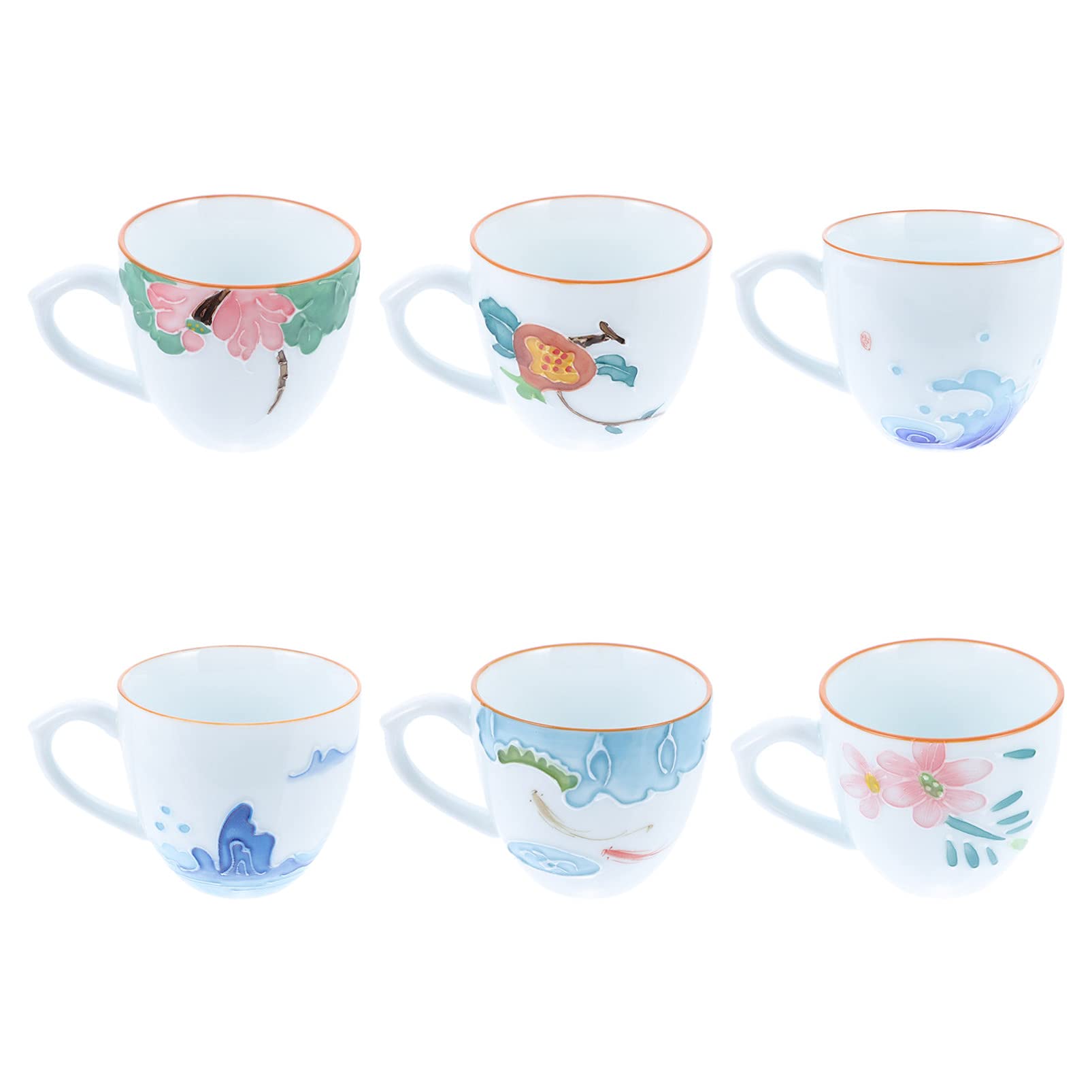 DOITOOL 6-Piece Japanese Ceramic Tea Cup Set - Floral Design Rice Noodle Bowl, Soup & Salad Serving Bowls - Porcelain Dishware for Tea, Ramen, Sushi, Dessert (Home Dining & Restaurant Use)