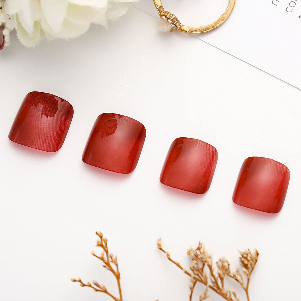 AKSOD Glossy Press-On Toenails - Amber Square Ombre Gradient Fake Nails, Full Cover Acrylic Toe Tips for Women & Girls (Size G) | Perfect for Summer Pedicures, Beach Vacations & Special Occasions