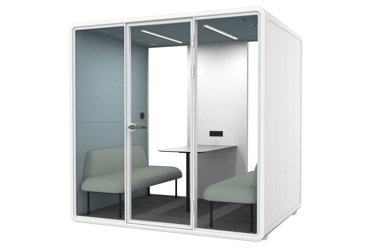 Nest 4 Person Meeting Booth with Echo Panel & Fabric - Soundproof Office Pod for Team Collaboration & Private Calls