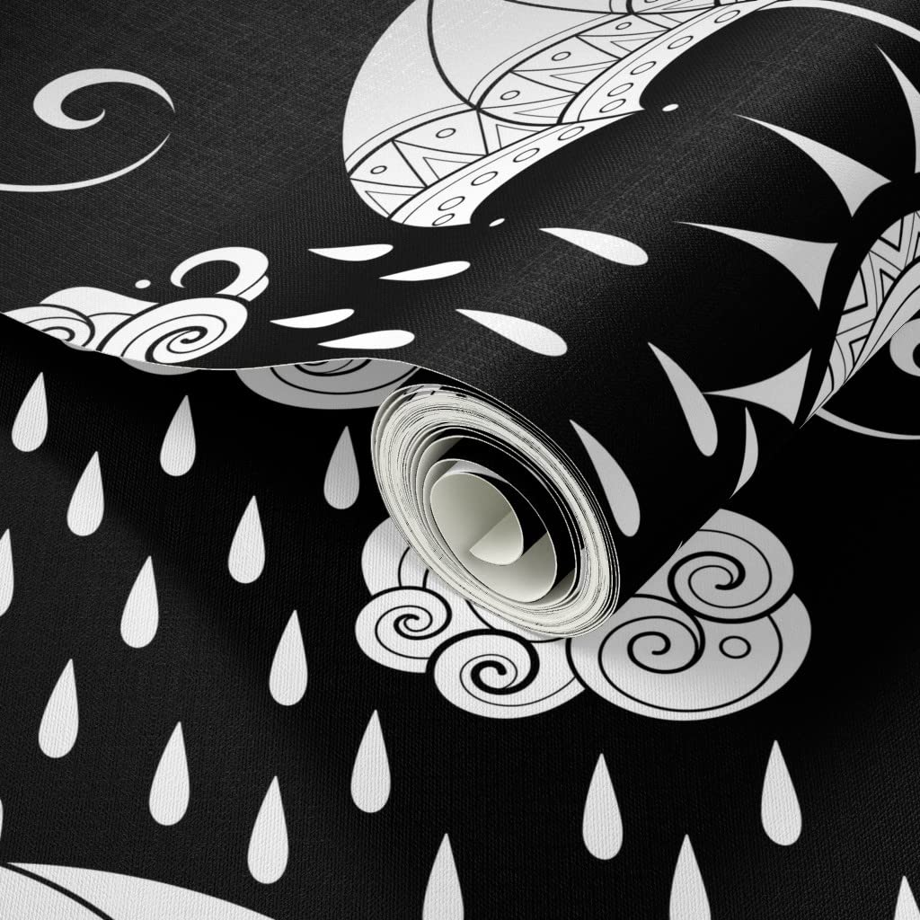 Custom Removable Peel & Stick Wallpaper Swatch - Weather Forecast Rain Cartoon Sky Summer Cloud Design | Self-Adhesive Wallpaper Samples for Nursery, Kids Room, Office Decor | Spoonflower