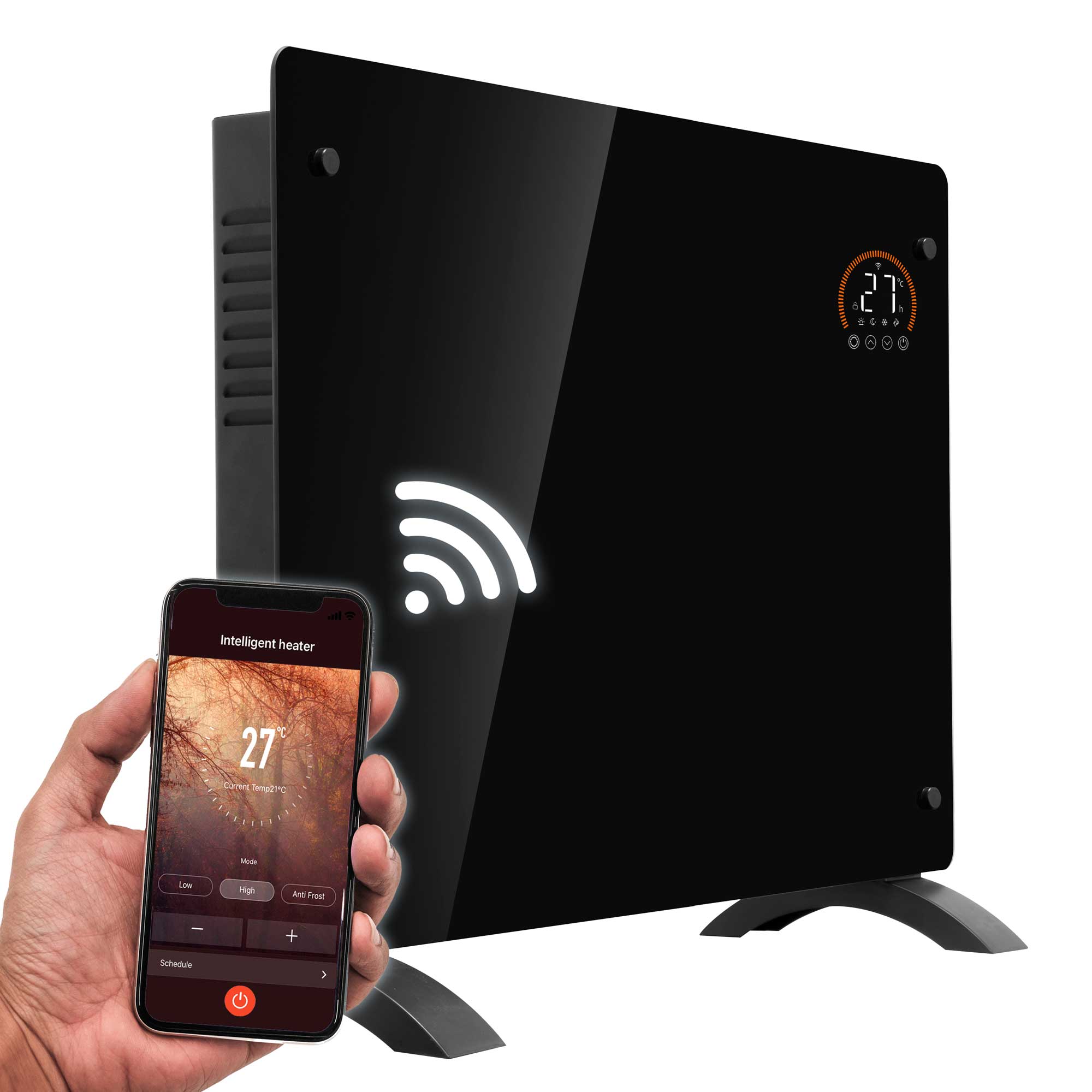 Baridi 1500W Smart WiFi Electric Glass Panel Heater with Remote Control & 24/7 Timer - Energy Efficient Space Heater for Bedroom, Office, Living Room - Black (Model DH137)