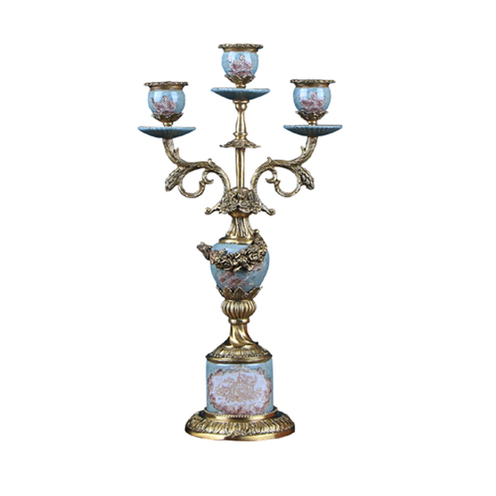 European Style Retro Ceramic Inlaid Copper Candle Holders - Elegant Three-Arm Candlesticks for Home Decor, Dining Table & Living Room | Vintage Candle Stand for Romantic Dinners, Wedding Centerpieces & Cozy Atmosphere (Color: B)