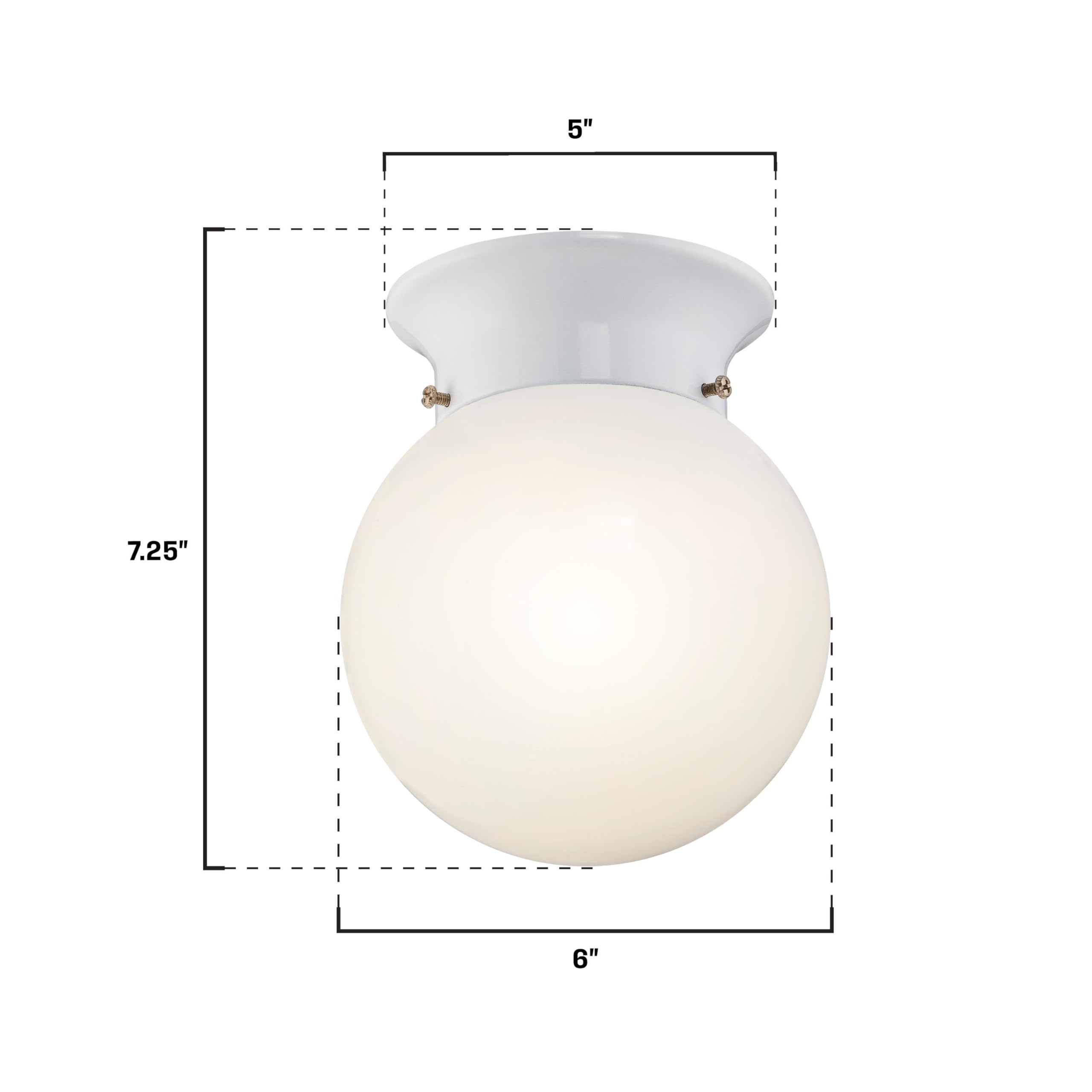 5-13/16-Inch LED Flush Mount Ceiling Light Fixture - White Finish with Opal Glass Globe - Energy Efficient Indoor Lighting for Bedroom, Kitchen, Hallway & Closet