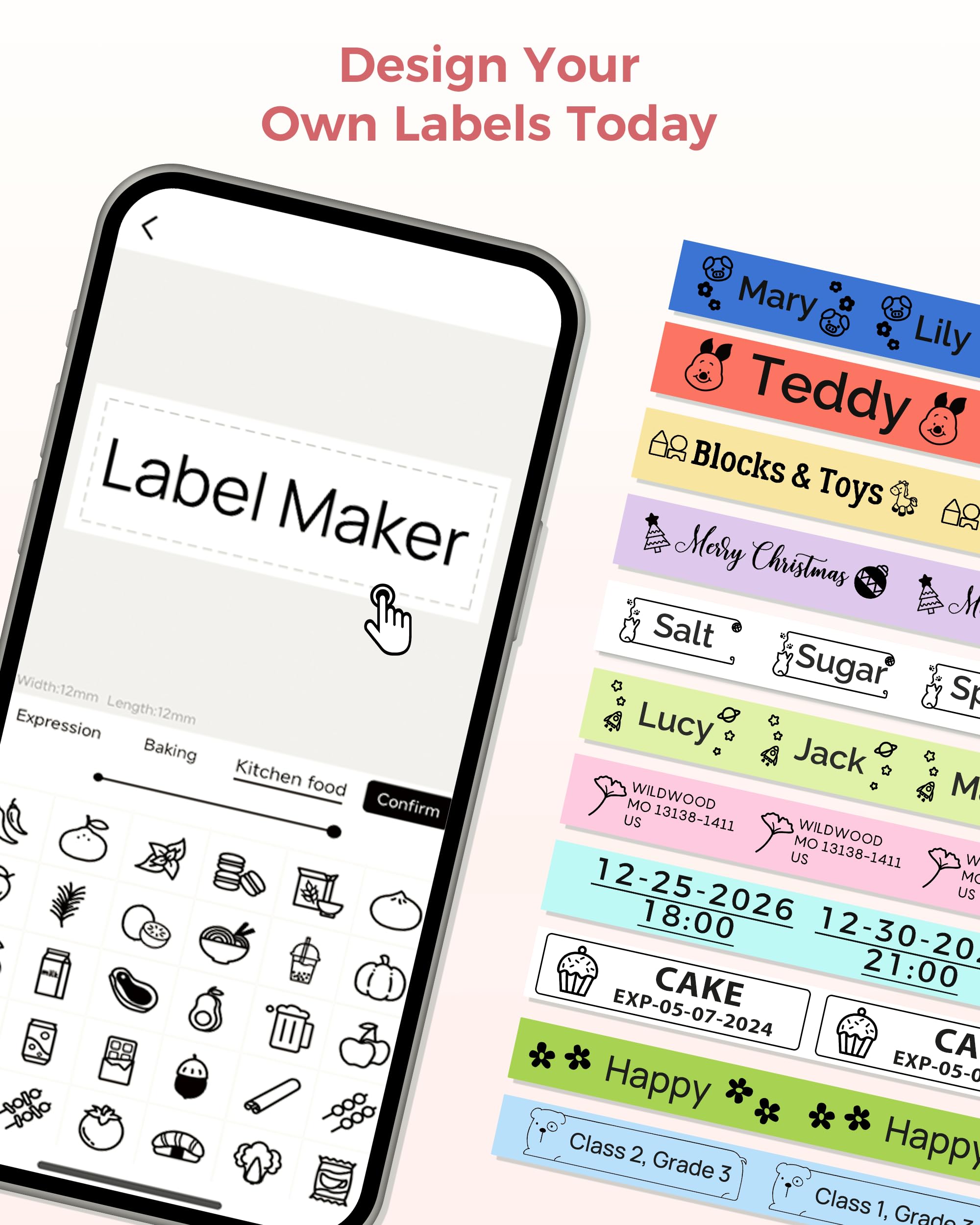 Bluetooth Label Maker Machine with Tape - P3200 Portable Handheld Sticker Printer for Office & Home Use, Mini DIY Labeling Device - Perfect for Organizing, Gift Wrapping & Craft Projects (Pink)