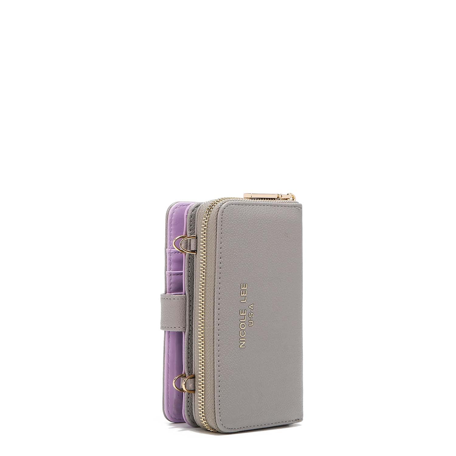 Nicole Lee 2-Piece Vegan Leather Phone Case Wallet with Adjustable Crossbody Strap - Fits Most Smartphones (Gray) | Perfect for Travel, Shopping & Everyday Use