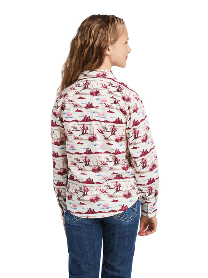 Ariat 10039507 Girls Long Sleeve Snap Shirt with Yuma Landscape Print - Perfect for School, Outdoor Adventures & Western Wear