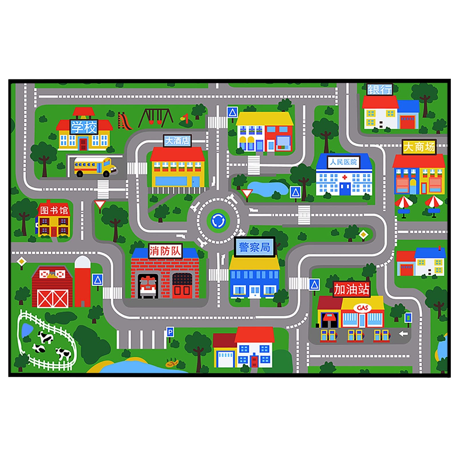 Extra Large Kids Runner Rug - Non-Slip Playmat with City Life Design for Learning & Exercise | Rectangle/Square Carpet for Boys Bedroom, Playroom & Game Room | Perfect for Toddler Play Areas, Daycare Centers & Home Decor