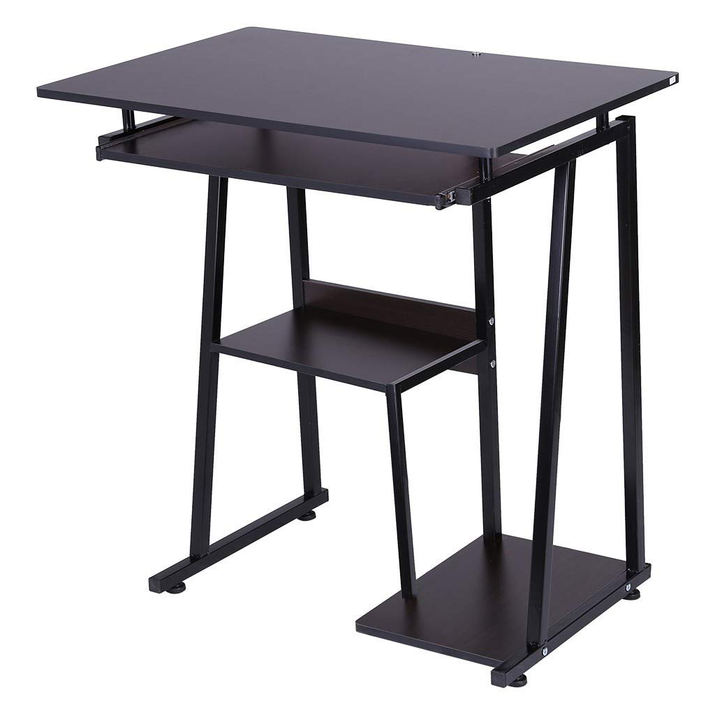 PUTEARDAT Small Office Desk with Pull-Out Keyboard Tray & Monitor Stand - Space Saving Computer Desk for Home Office, Bedroom, Living Room (Black) - Perfect for Remote Work, Gaming & Study Setup