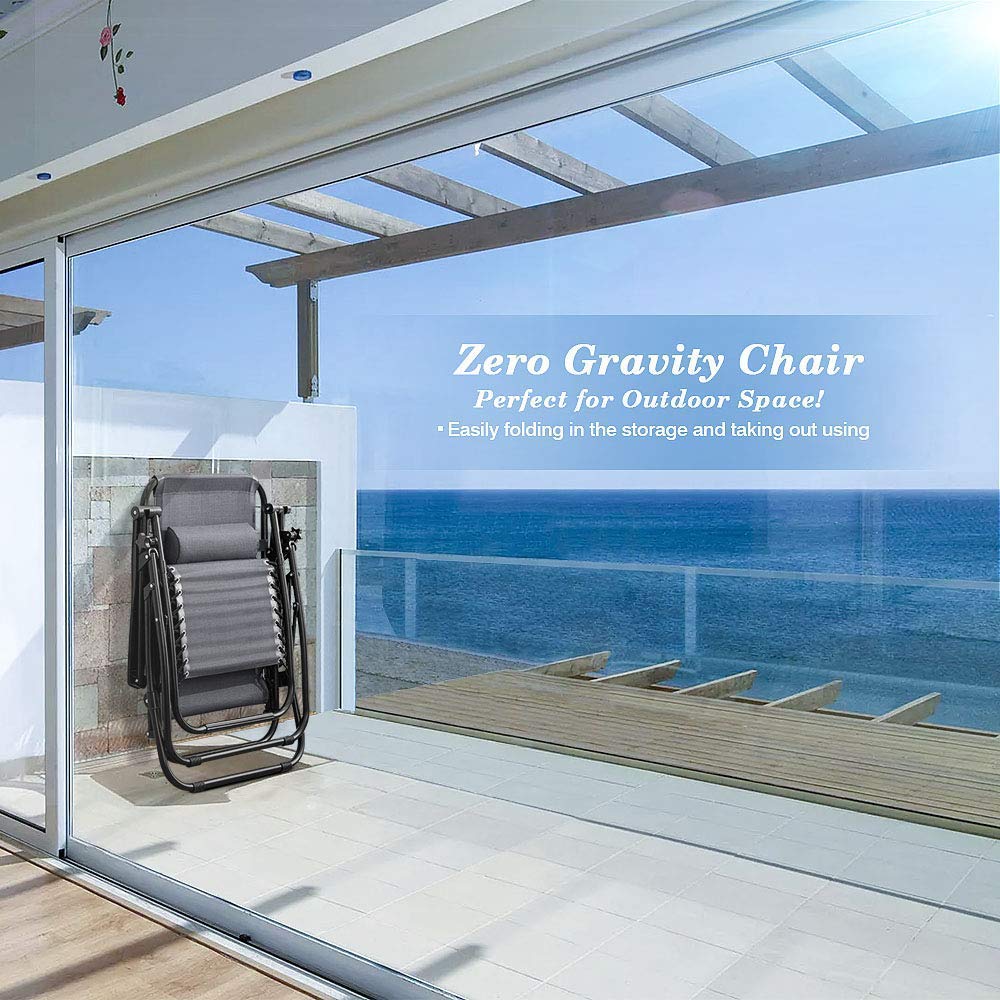 Homall Zero Gravity Reclining Chair - Patio, Lawn, Poolside & Beach Lounge Chair with Pillows - Foldable Outdoor Relaxation Chair for Backyard, Camping & Sunbathing (Set of 2, Gray) - Perfect for Relaxing by the Pool, Lounging in Your Garden or Unwinding at the Beach