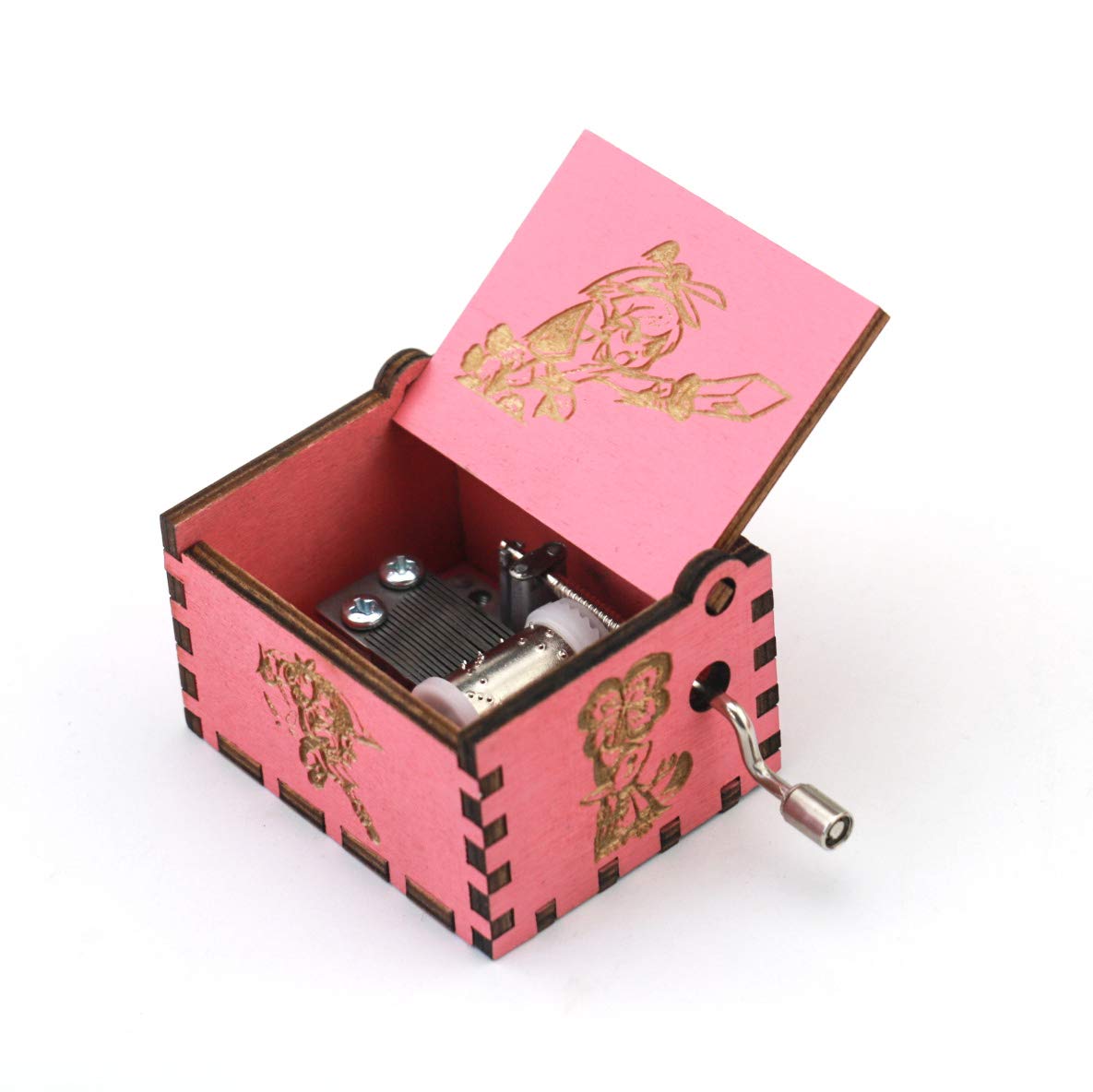 Hand-Cranked Zelda Music Box - Wooden Carved Musical Gift Box Plays 'Song of Storms' from Ocarina of Time (Pink) | Perfect for Nintendo Fans, Collectors & Romantic Gifts