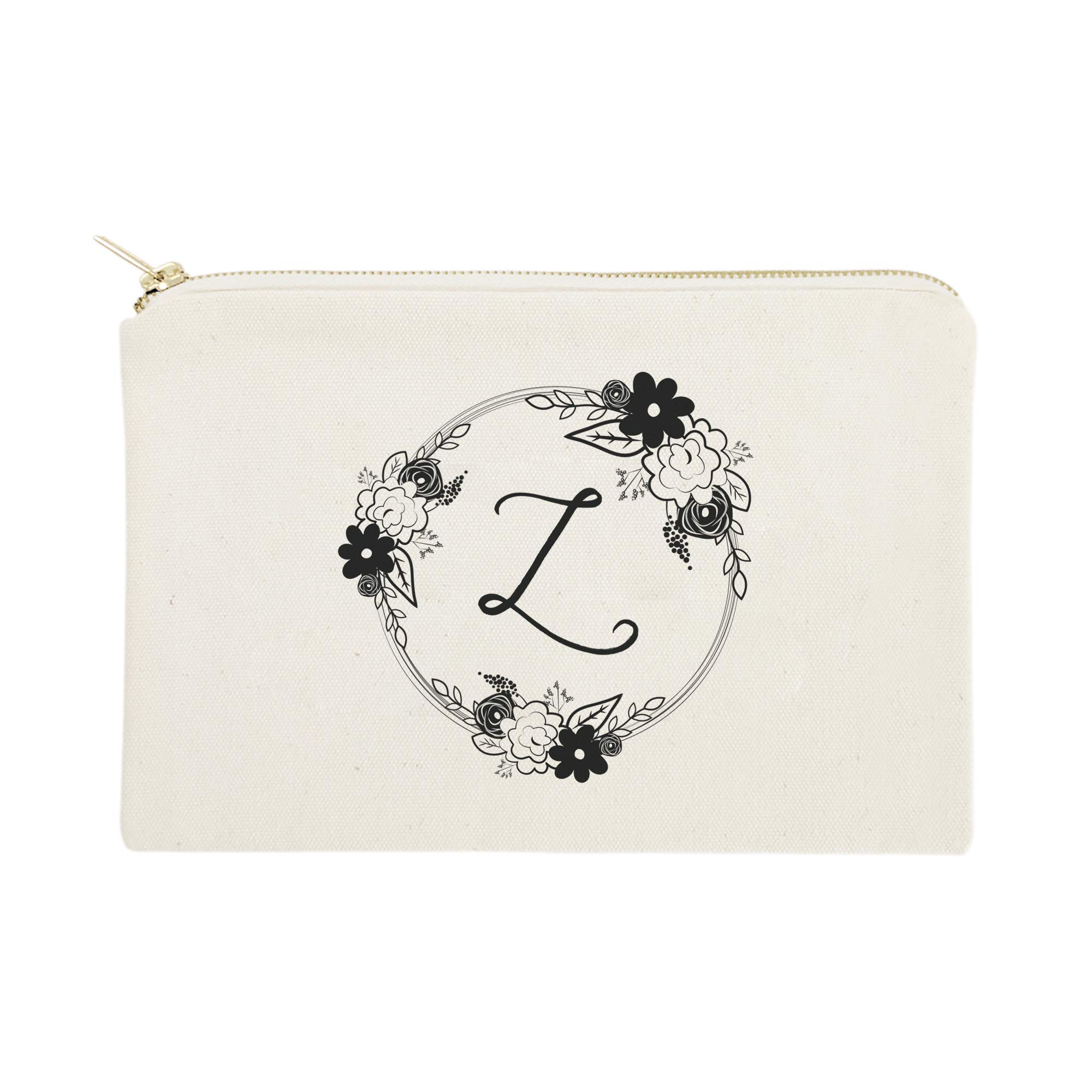 Personalized Monogram Floral Initial Z Cosmetic Bag - Cotton & Canvas Travel Makeup Pouch for Women | Perfect for Travel, Gym & Daily Essentials Organization