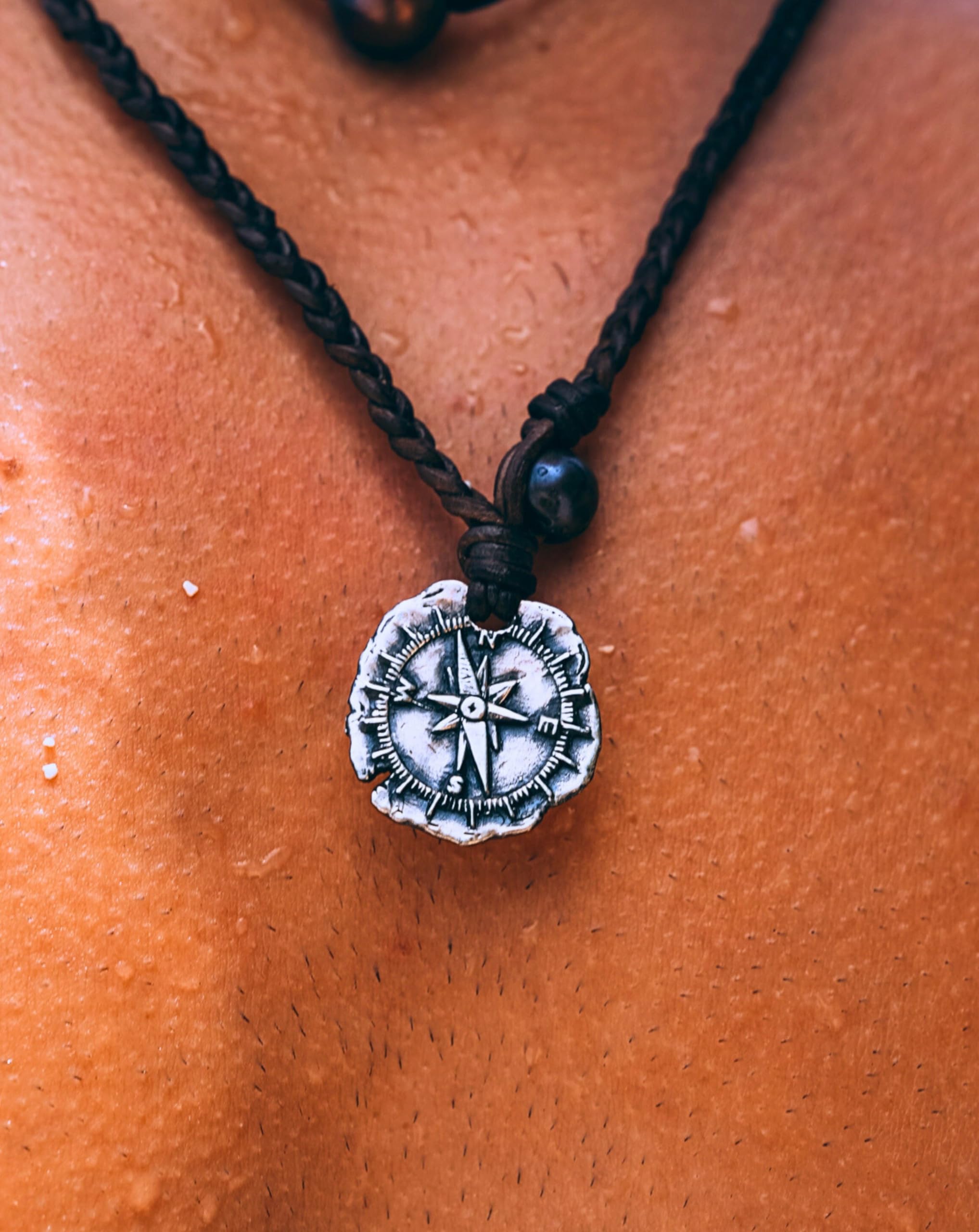 **Premium 925 Silver Coin Necklace with Authentic Leather Cord – Adjustable Handmade Spanish Cross Design Pendant for Men & Women – Perfect Jewelry Gift (Compass Coin) – Ideal for Everyday Wear, Special Occasions & Unique Gifts**