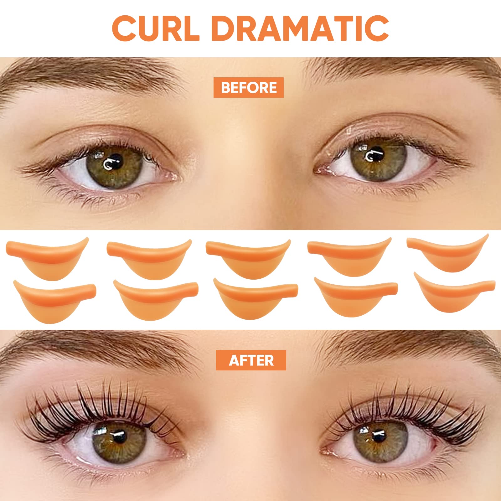Libeauty Reusable Eyelash Lift Shield Pads - 10 Pcs Lash Perming Curler Kit with Lower Eyelash Pads & Lifting Rods for Professional Salon & Home Use