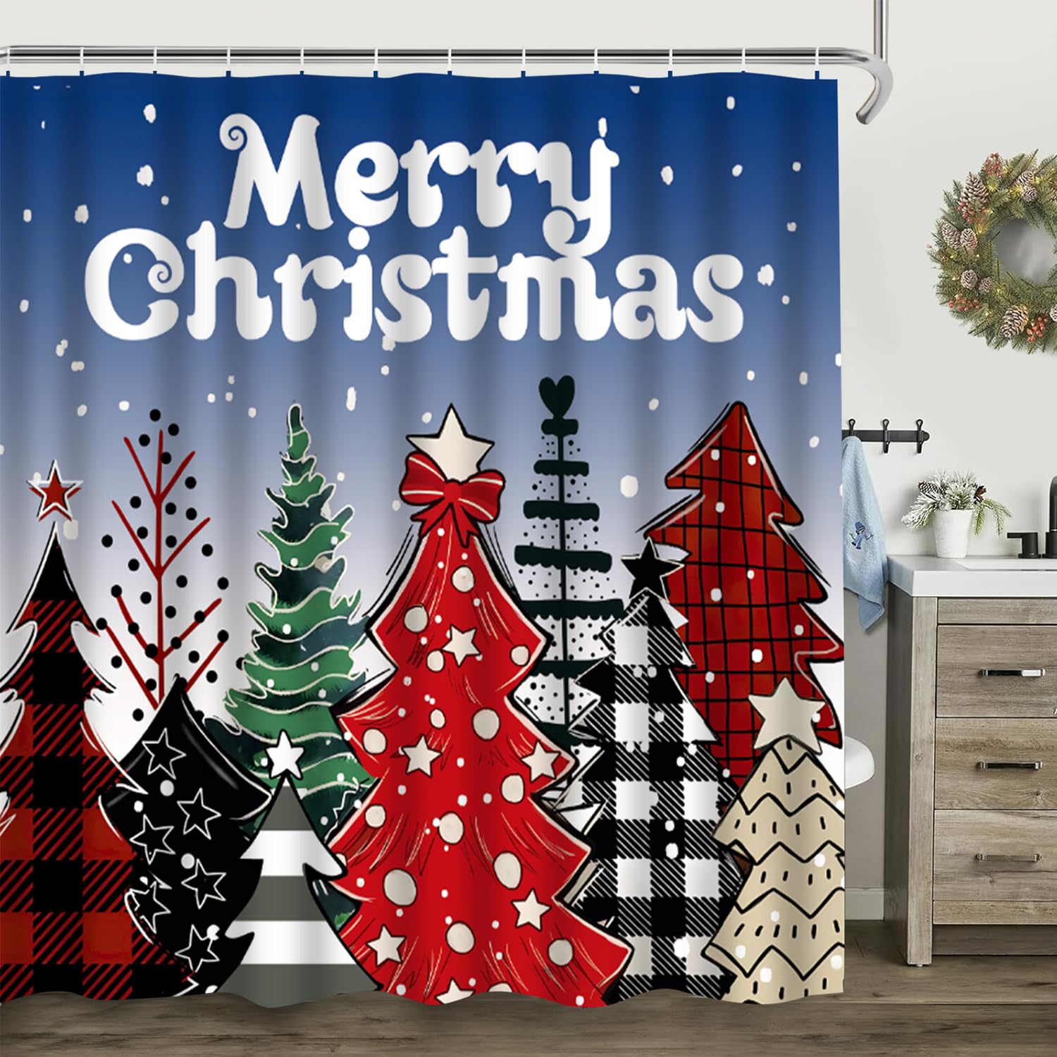 Festive Christmas Tree Shower Curtain Set - 72
