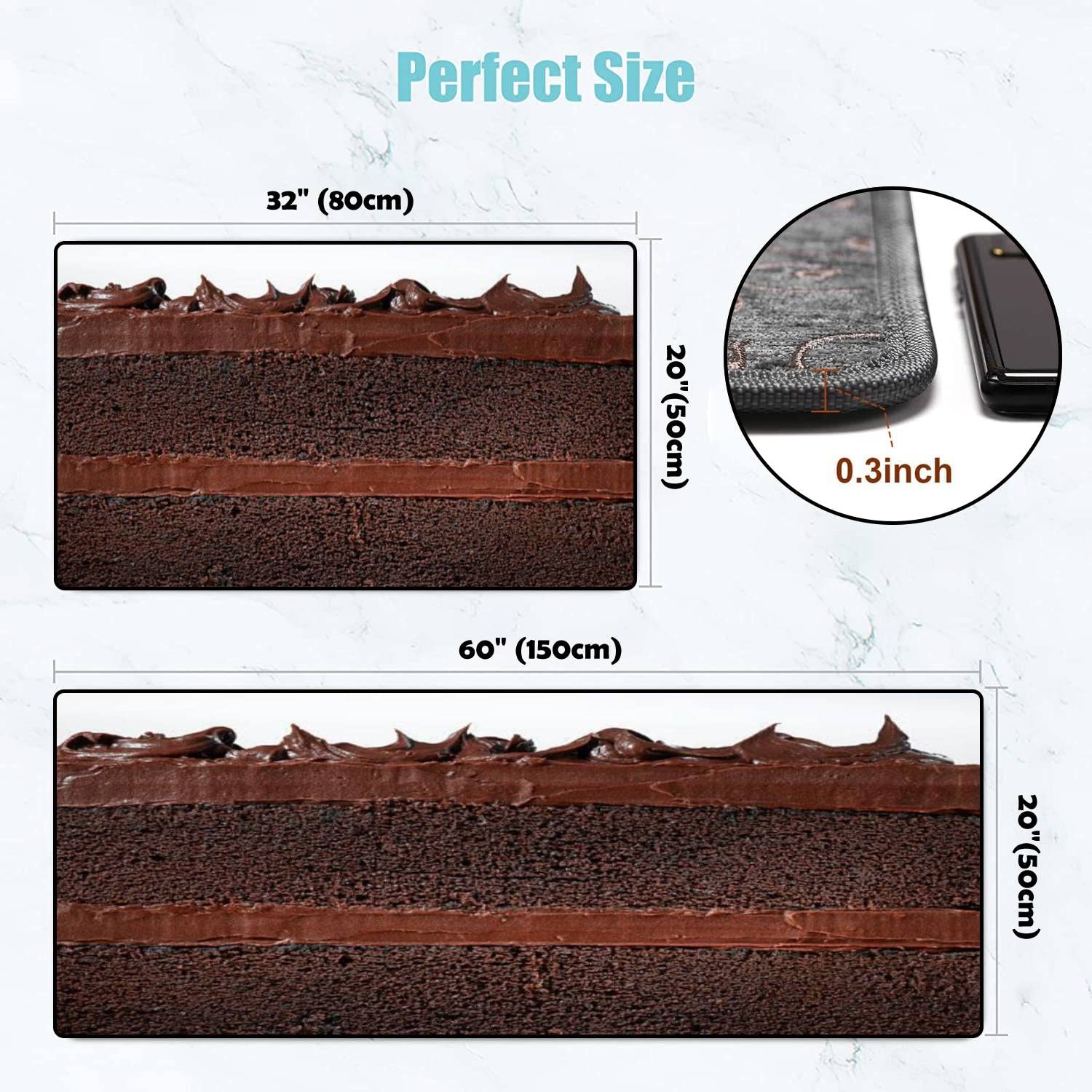 Non-Slip Washable Kitchen Rugs Set - Chocolate Cake Design Floor Mat, Comfort Standing Runner for Kitchen Decor, Bath Rug & Doormat - Perfect for Home, Office, and Entryway