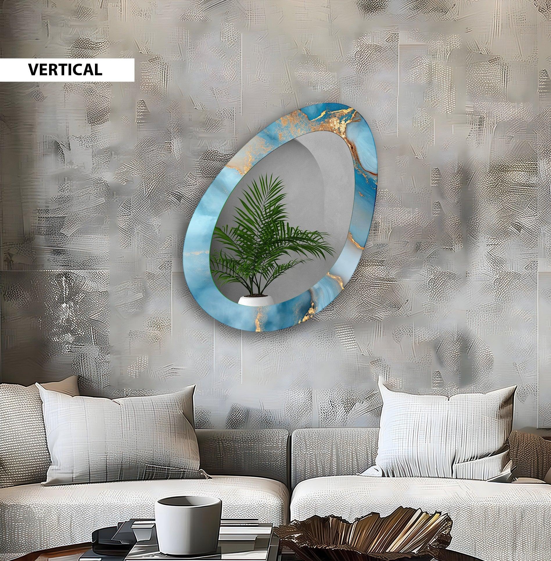 Blue Abstract Wall Mirror - Large Modern Decorative Mirror for Living Room, Bedroom & Entryway Decor