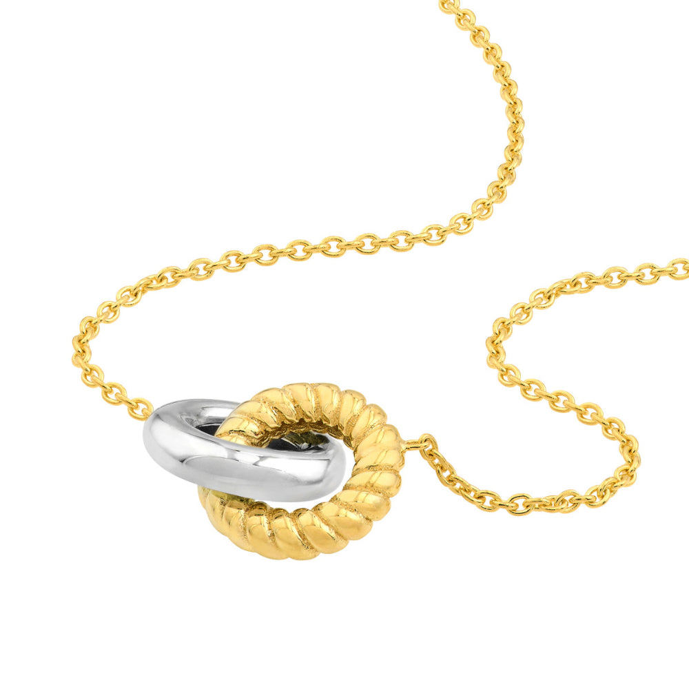 14K Two-Tone Gold Interlocking Circle Necklace for Women - Elegant Layering Jewelry Gift for Her, Perfect for Everyday Wear & Special Occasions
