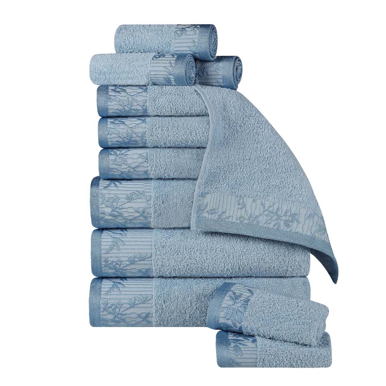 12-Piece Wisteria Cotton Floral Embroidered Jacquard Bath Towel Set | Luxury Soft Absorbent Towels for Spa, Bathroom & Guest Use