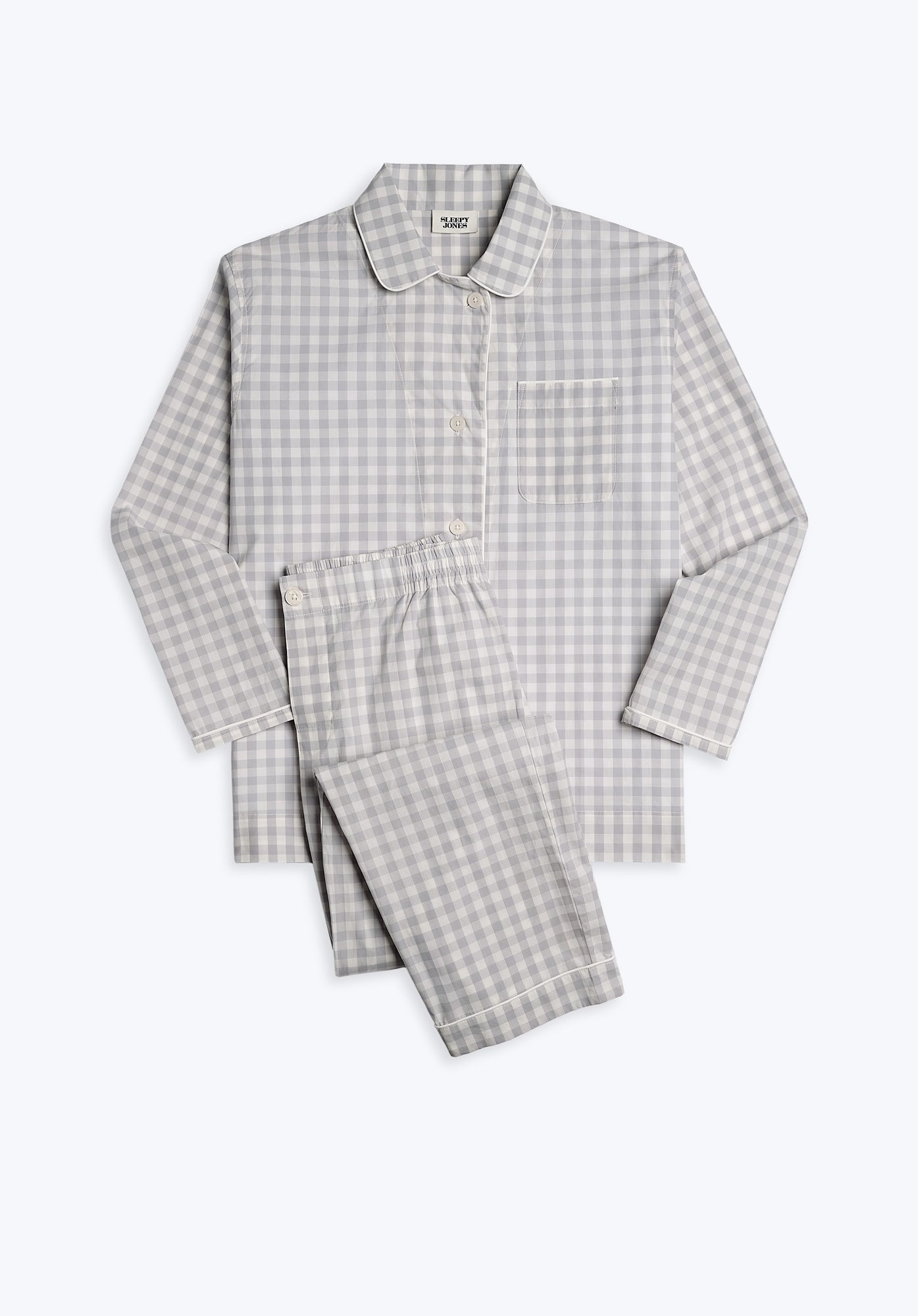 Bishop Pajama Set for Men - Soft Cotton Sleepwear, Large Size, Grey Gingham Pattern - Perfect for Lounging, Sleeping & Relaxing at Home