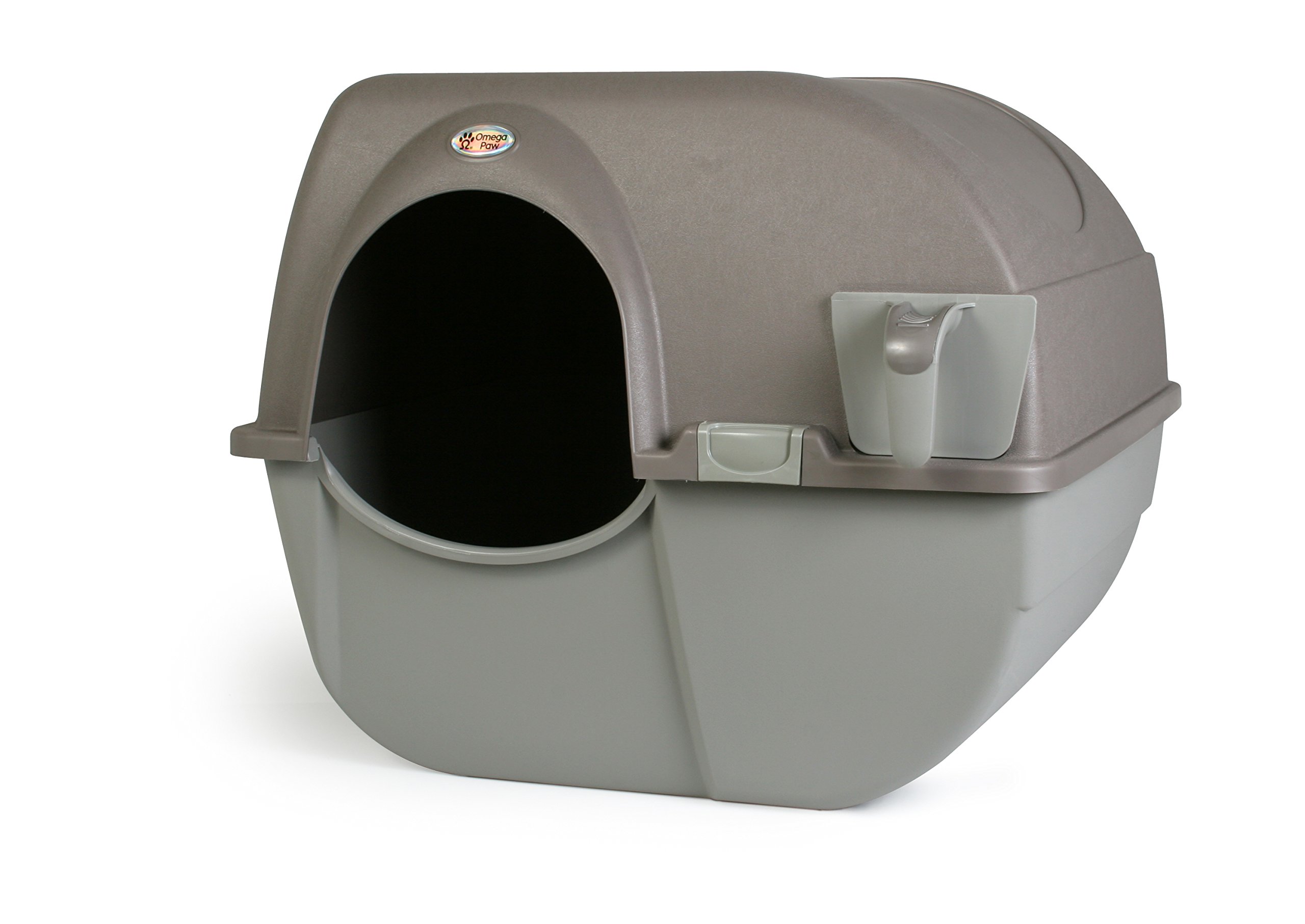 Omega Paw Roll 'n Clean Self Cleaning Litter Box for Cats - Large Size in Brown | Easy Maintenance Cat Litter Box with Roller System | Perfect for Multi-Cat Homes & Busy Pet Owners